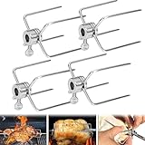 FUIERI 4PCS Universal Fleischnadeln Edelstahl BBQ Fleischklammer mit Feststellschraube Klammern für Grillspieß Drehspieß Hähnchengrill Rotisserie,Silber