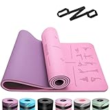 OUTDOUSE Yoga Matte, TPE 6mm Dicke Hautfreundliche Yogamatte Rutschfest Gymnastikmatte Pilates Gymnastik Meditation Stretching mit Trageriemen&Tasche Home Workout Sportmatte 183x61cm Rosa&Lila