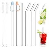 6 Stück Strohhalme Glas, Wiederverwendbar Glas Strohhalm, Qualität Trinkhalme Glasstrohhalme mit 2 Reinigungsbürsten für Säfte, Cocktails, Smoothie, Kaffee, Milch (Gerade+Gebogen)