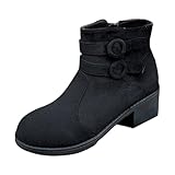 Generisch Stiefeletten Damen Runde Zehe Kurzstiefel Plateau Halbstiefel Riemen Blockabsatz Knöchelstiefel mit Seiten Reißverschluss und Schnalle Herbst Übergangsstiefel Vintage Spitze Damenstiefel