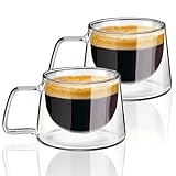 KAMEUN Doppelwandige Kaffeegläser, 2x 300ml, mit henkel, Latte Macchiato Gläser Set, Cappuccino Tassen, Espressotassen, Thermogläser