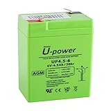 U-Power - Hermetische AGM-Blei-Säure-Batterie 4.5Ah 6V - Akkus Faston F1 4.8mm