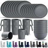 Kyraton Kunststoffgeschirr Set von 32 Stück wiederverwendbar Leichte Gewichtsscheiben Tassen Schüsseln Geschirr zu reinigen Mikrowellengeeignet BPA-frei Spülmaschinenfest Service für 8