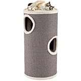 SOARS Kratztonne für Katzen, 70 cm Katzentonne mit 3 Höhlen, Liegefläche und Sisalkratzfläche, Kratzbaum, Katzenkratzbaum, Katzenturm, Grau