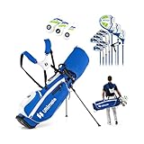 GYMAX komplettes Herren Golfschläger Set, 15-teiliges Golfschlägerpaket mit Standtasche & Regenschutz, Golfset mit 1 Driver & 3 Fairway & Hybrid & 5/6/7/8/9/P/S Eisen (Blau + Weiß)