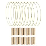 Koanhinn 10 STÜCK Hoop Herzstück DIY Kranz Gold Hoop Ringe für Heimtisch mit 10 STÜCK Holzkartenhalter 13,8 Blumenreifen Heimdekoration Metall Hoop Herzstück