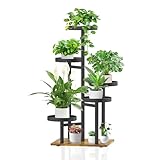 iDavosic.ly Pflanzenständer Metall mit 5 Ebenen, Pflanzenregal Blumenregal Indoor Outdoor, Holz Blumenständer Innen Flower Plant Stand Shelf für Garten Balkon Wohnzimmer (Schwarz)