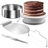 4smile Torten-Zubehör-Set 5 Teile - Tortenring verstellbar hoch 8,5 cm + Tortenschneider + Tortenheber + Tortenplatte drehbar + Streichpalette - Praktisches Backzubehör-Set