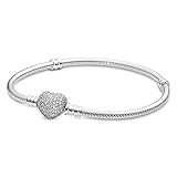 PANDORA Moments Schlangen-Gliederarmband mit Funklendem Herz-Verschluss Sterling Silber, Cubic Zirkonia 590727CZ-18