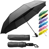 ZENO Regenschirm Taschenschirm Kompakt – Automatik Windfest Klein, Faltbarer Reise-Regenschirm für Damen & Herren, Stabil mit 9 Fiberglas-Rippen, Wasserabweisend Teflon, Schwarz