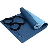 COVACURE Yogamatte Gymnastikmatte Sportmatte - 183 x 66 x 0,6 cm Fitnessmatte TPE rutschfest Yogamatte, Licht, Langlebig mit Tragegurt für Yoga & Pilates (Blau)