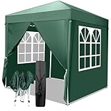 LEADZM 2x2m Pavillon,Pop-up,Winddicht,Wasserdicht,Faltpavillon,UV Schutz 50+,Höhenverstellbar,mit 4 Seitenteilen,für Outdoor, Garten, Party, Camping,Grün