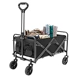 Owneed Bollerwagen Faltbar, 80kg Belastbar, mit Verstellbare Griff und 360°-Schwenkfunktion Rollen, Handwagen, Transportwagen für Garten Camping Festival(Schwarz, 68x46x36cm)