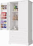 Bealife Küchenschrank hoch, Küchenvorratsschrank mit 2 Schubladen und 2 Türen, freistehender Küchenschrank für die Küche, Weiß