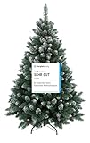 RS Trade HXT 15013 Schneebaum 180 cmkünstlicher Weihnachtsbaum mit Schnee und Zapfen (Ø ca. 114 cm) ca. 1095 Spitzen, schwer entflammbar, Schnellaufbau Klappsystem, inkl. Christbaum Ständer