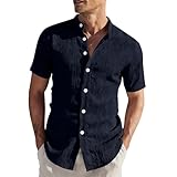 Hemd Herren Kurzarm Uni Shirt Mit Kleinem Kragen Knopfleiste Strukturierte Oberfläche Körpernahe Passform Lässig Tragbares Oberteil Für Alltag