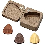 Guitar Picks with Case Gitarrenplektren aus Holz mit Plektrumbox, personalisierter Plektrenhalter, Plektrumkoffer zur Aufbewahrung Gitarren Basszubehör(1 Plektrenhalter und 3 Plektren)