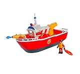 Simba 109252580 - Feuerwehrmann Sam Feuerwehrboot Titan, 32cm, schwimmendes Spielzeug-Schiff, ab 3 Jahre, bespielbar an Land und im Wasser, Badewannenspielzeug mit Wasserkanonen und Figur