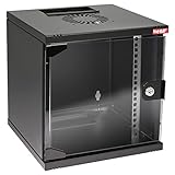 HMF 63406-02 Netzwerkschrank, Serverschrank 10 Zoll | 6 HE | 300 mm Tiefe | Voll montiert | Glastür | Schwarz