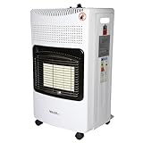 Gasheizung 4200W LPG – Mobiler Gasofen mit 3 Heizstufen, für 5kg/11 kg Gasflasche, mit Rollen – Heizstrahler für Innen & Außen, Camping,Terrasse inkl. Schlauch und Druckminderer (Weiß - W01)