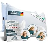 Nachtengel Daunenkissen 40x80 – 3-Kammer Kopfkissen aus 100 % Daunen & Federn – weiches Hotelbettkissen Made in Germany, atmungsaktives Federkopfkissen für alle Schlaftypen (2er Set, weiß, 40x80cm)