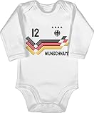 Baby Body langarm Mädchen Junge - 2024 Fussball EM Fanartikel - Trikot mit anpassbarem Namen und Trikotnummer - 6/12 Monate - Weiß - europa-meisterschaft deutsches babybody jungen fußball