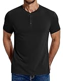 COOFANDY T Shirt Herren Mit Knopfleiste Kurzarm Sommer Dünner Stoff Leicht Henley Shirt Regular Fit Freizeit Männer Schwarz XL
