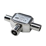 2-Wege-Antennenverteiler, 2 x Koax-Stecker männlich auf 1 Buchse, Adapter im Metallgehäuse und 2 x 2 m TV-Leitung