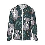 LSF 50+ Lovely Koala Sonnenschutz Hoodie Full Zip Langarm Leichte Kapuzenjacke Rashguard Shirts, Schwarz, L