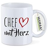Huuraa Tasse Chef mit Herz Geschenk 330ml Weiß Chef Präsent