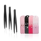 Jonlaki Edelstahl -Augenbrauen -Pinzetten mit PU -Lederhülle für Make -up -Gesichtshaarentfernung (BLACK)