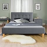 Homestyle4u Polsterbett 140x200 mit Matratze & Lattenrost, Designerbett Doppelbett mit elegantem Kopfteil, Grau | Artikel 2279