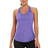 Dyhxuan Sport Tank Top Damen Racerback Sommer Oberteile Mesh Patchwork Sporttop Rundhals Ärmellose Sportshirt Stretch Einfarbig Tanktops Leicht Sommertop Fitness Yoga Trägertop Casual Trägershirt