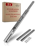 LouMaxx Schubladenschienen 310mm 17mm Nut – 1 Paar (links/rechts) – Auszugsschienen mit Ausrollsicherung – Schubladenauszug für Holzschubladen mit 17mm Führung, einfache Montage, inkl. Schrauben