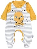 TupTam Baby Mädchen Jungen Strampler mit Langarmshirt Aufdruck Spruch 2 teilig, Farbe: Biene Gelb/Streifen Grau, Größe: 56