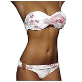 Nadunje Damen Bikini Set Bandeau Trägerlos Badeanzüge Sommer Einfarbig Zweiteiliger Bauchweg TangaBademode Bikini-Oberteil Und High Waist Bikinihose Sexy Bademode Set für Damen Strandmode Swimsuits