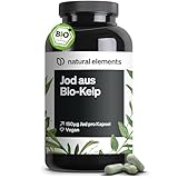 natural elements Jod aus Bio-Kelp – 365 Kapseln – 150µg Jod aus Braunalgen – Bio-Qualität für die Schilddrüse – vegan, hochdosiert, ohne unnötige Zusätze – in Deutschland produziert & laborgeprüft