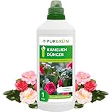 Purgrün Kameliendünger | Organisch-mineralische Rezeptur | Premium-Flüssigdünger mit Spurennährstoffen | NPK 8+8+6 | Mit Guano & Aqua Plus | Für strahlende Blüten | 1 Liter