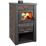 ProTermo Alpina Ceramic Mokka Kaminofen mit Schamottstein - 8 kW Heizleistung - 50 x 48 x 82 cm Holzofen mit Sichtfenster - Bauart 1