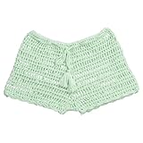 Damen Strick-Shorts, Häkel-Shorts, Bikinihose, lässig, Kordelzug an der Taille, ausgehöhlt, kurze Strandmode, grün, M