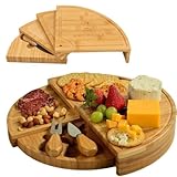 Recalma Bambus Käsebrett mit Käsemesser Set, 4 Lagen Rundes Käseplatte Servierbrett für Käse und Häppchen, Charcuterie Board, Drehplatte Servierplatte Holz drehbar, Serving Plate mit Käsemessern