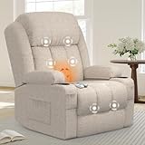 BareTay Fernsehsessel Massagesessel Elektrisch Relaxsessel mit Liegefunktion Aufstehhilfe, Massage Heizung, Fußteil, Getränkehalter 4 Seitentaschen,TYP C & USB-Anschlüsse Leder Sessel