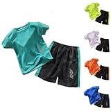 XINYUNZU Trainingsanzug Kinder Sommer Jogginganzug Schnelltrocknend Sportanzug Sport T-Shirt und Sporthose Kurz Set Sportkleidung Tracksuit Activewear für Jungen Grün 4 Jahre