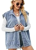 KANDEMY Damen Ärmellos Jeansjacke Trendy Beiläufige Denim Weste Outwear Boyfriend Oversized Freizeitjacken Blau M