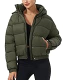 Pioneer Camp Damen Winterjacke Puffer 3/4 Jack Mitteldick Cropped Jacket Kurz Wasserabweisende Daunenjacke mit Kapuzen Olivgrün L