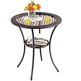 GIANTEX Rattan Bistrotisch Gartentisch, Balkontisch rund Couchtisch 2 Ebenen, Glastisch Terrassentisch Vintage-Stil, Kaffeetisch Stehtisch Bartisch Sofatisch Tischchen braun, 64x64x71,5 cm