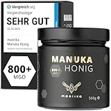 maorika - Manuka Honig 800 MGO + 500g im Glas (lichtundurchlässig, kein Plastik) - laborgeprüft, zertifiziert aus Neuseeland