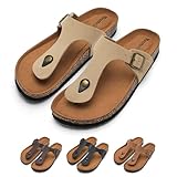 Torotto Damen Zehentrenner Flip Flops Pantoletten Hausschuhe Sportliche Kork-Fußbett Schlappen Mit Verstellbarer Rieme Sandalen(Aprikosenfarbe,40 EU)
