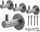 Neuhall 4 x Wandhaken Kleiderhaken Wand Handtuchhaken echt Edelstahl gebürstet nicht rostend Garderobenhaken Badezimmer Handtuchhalter für Wand-Montage inkl. Befestigungsset | Classic-rund Länge: 40mm