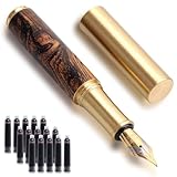 Cheynn Mini Füllfederhalter aus Holz, Kurzer Tasche Füllfederhalter 0,5mm Feiner Spitze Vintage Kalligraphie Füller mit 15 Schwarz 2,6 mm Ersatzteile für Journaling Büro Schulbedarf Reise